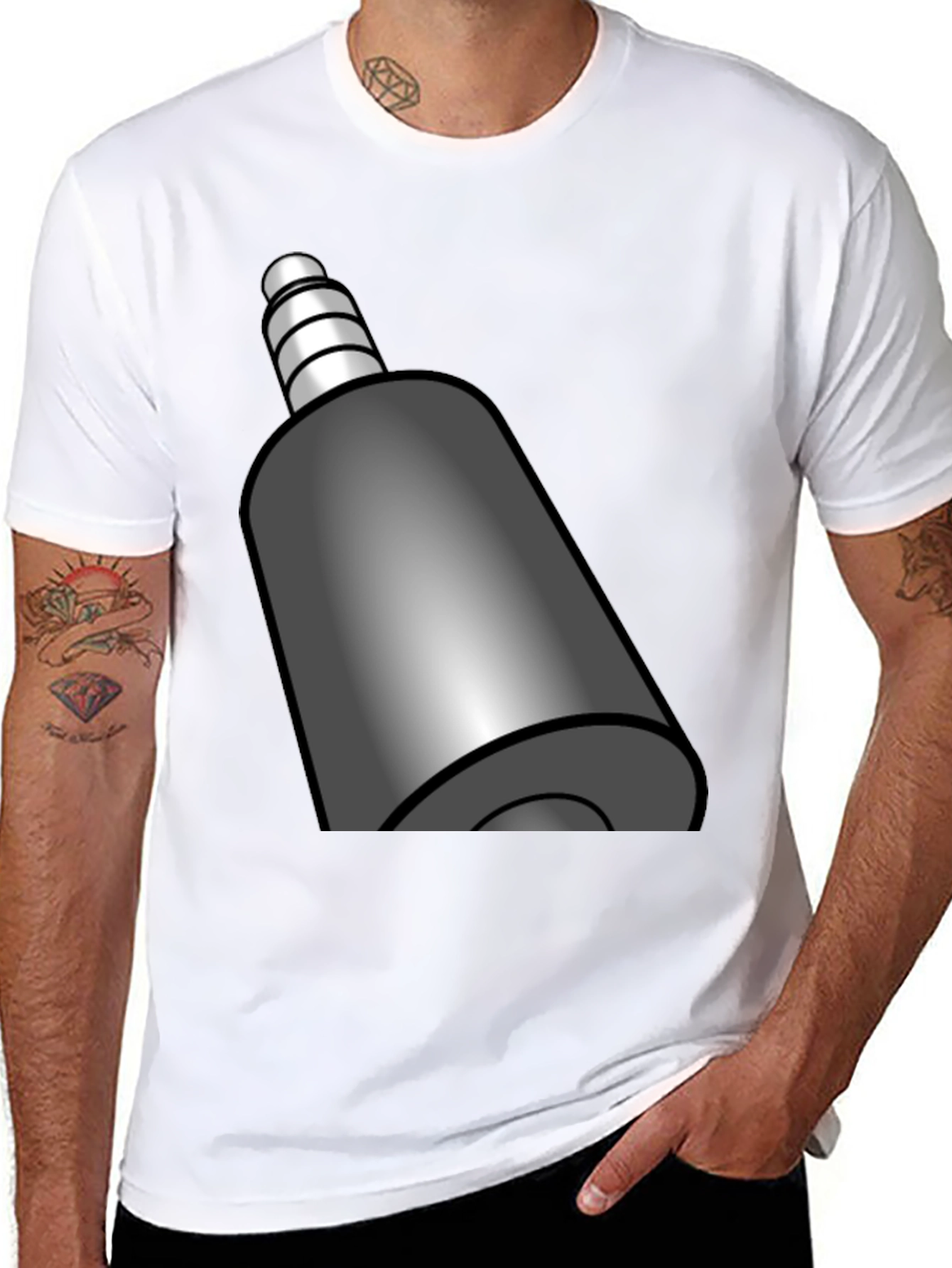 Black T-Shirt with Funky Audio Jack Graphic