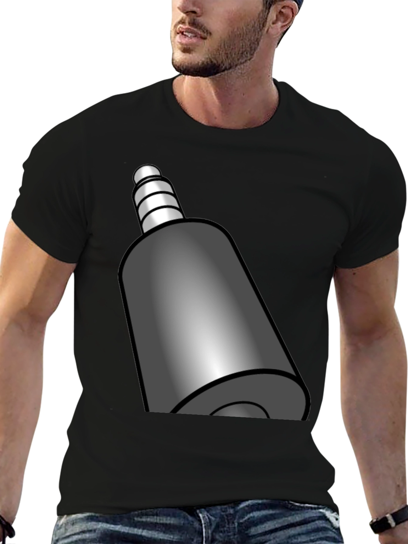 Black T-Shirt with Funky Audio Jack Graphic