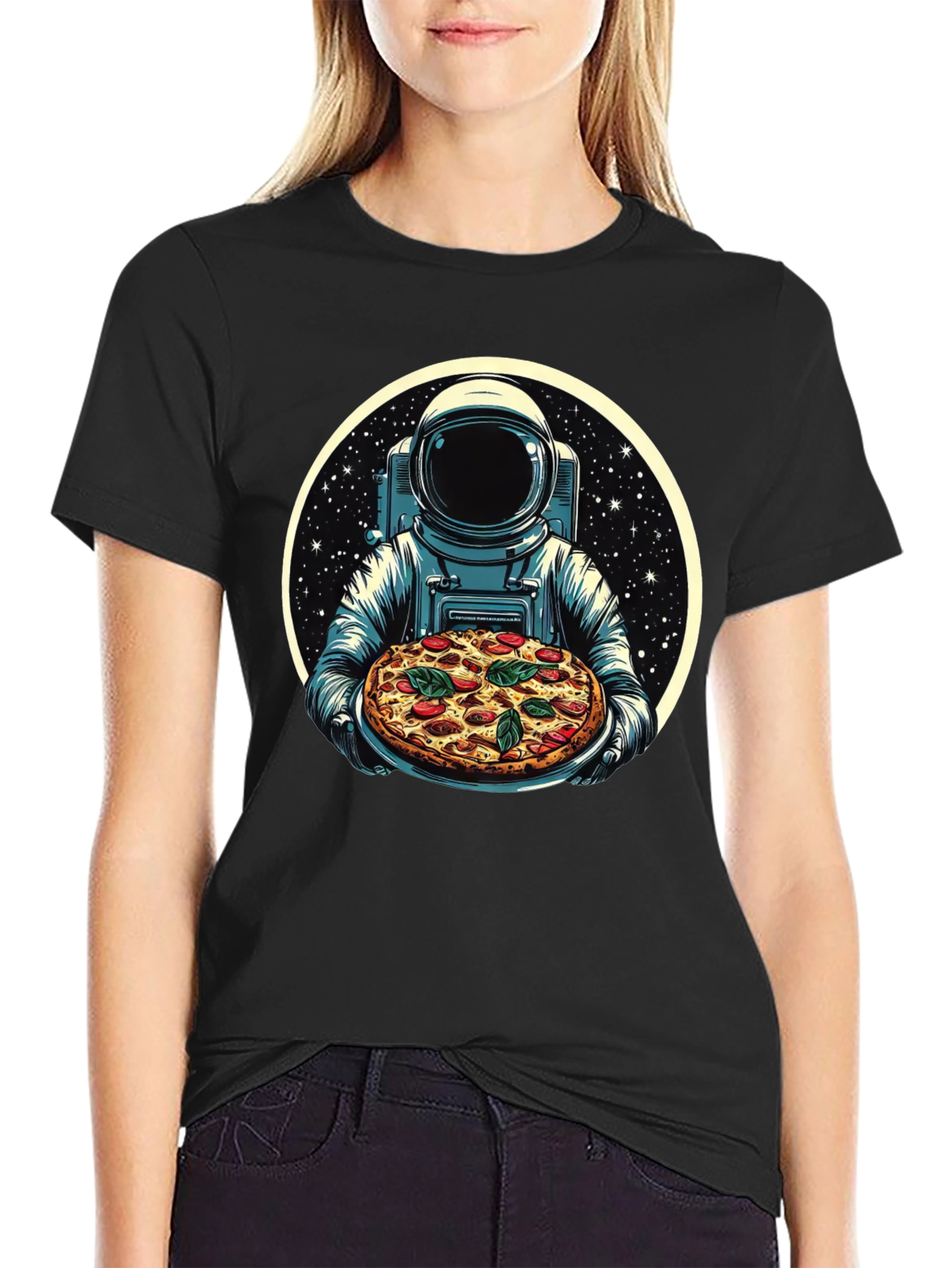 Astronaut Pizza Graphic T-Shirt - Space Foodie Tee