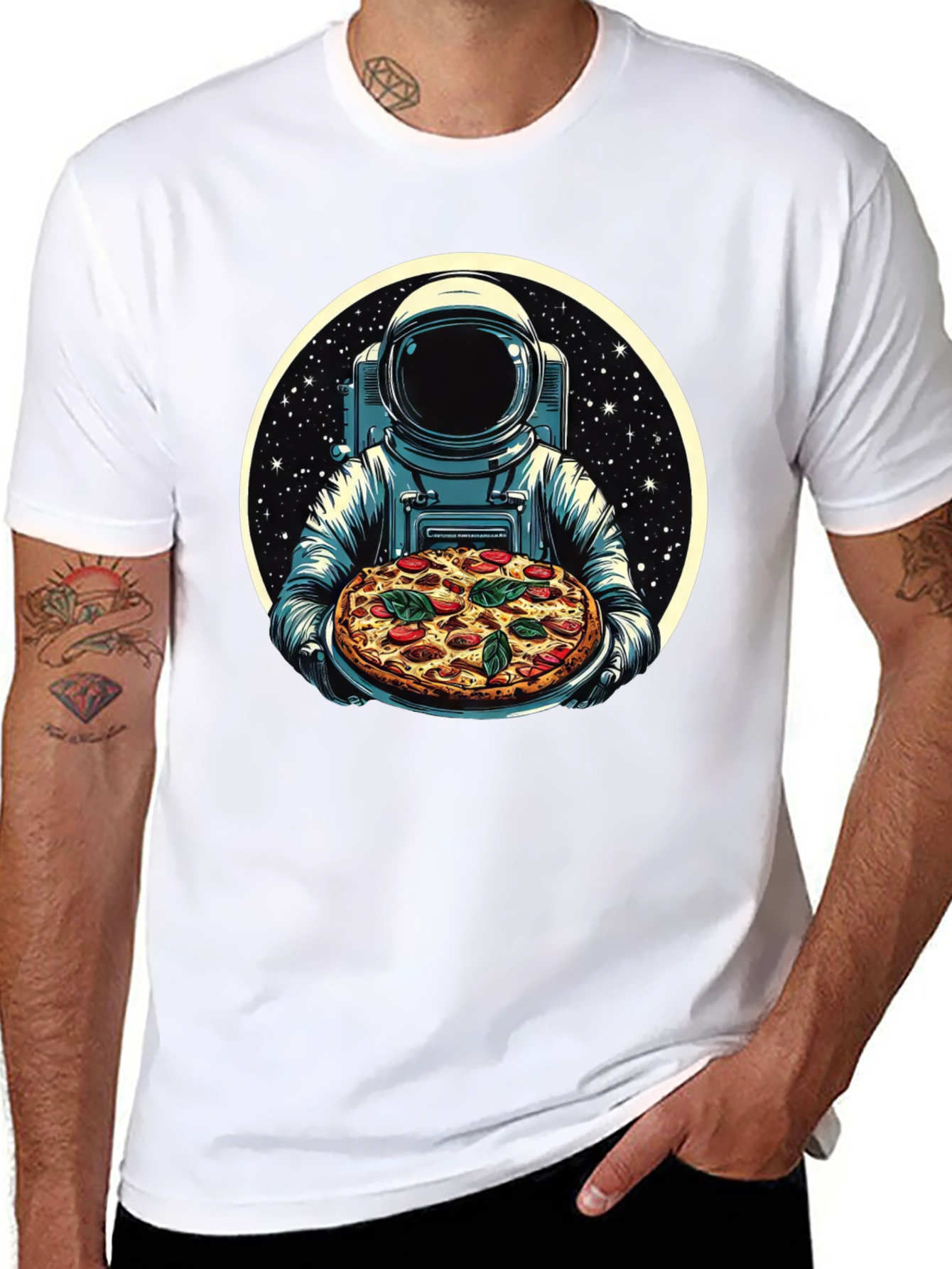 Astronaut Pizza Graphic T-Shirt - Space Foodie Tee