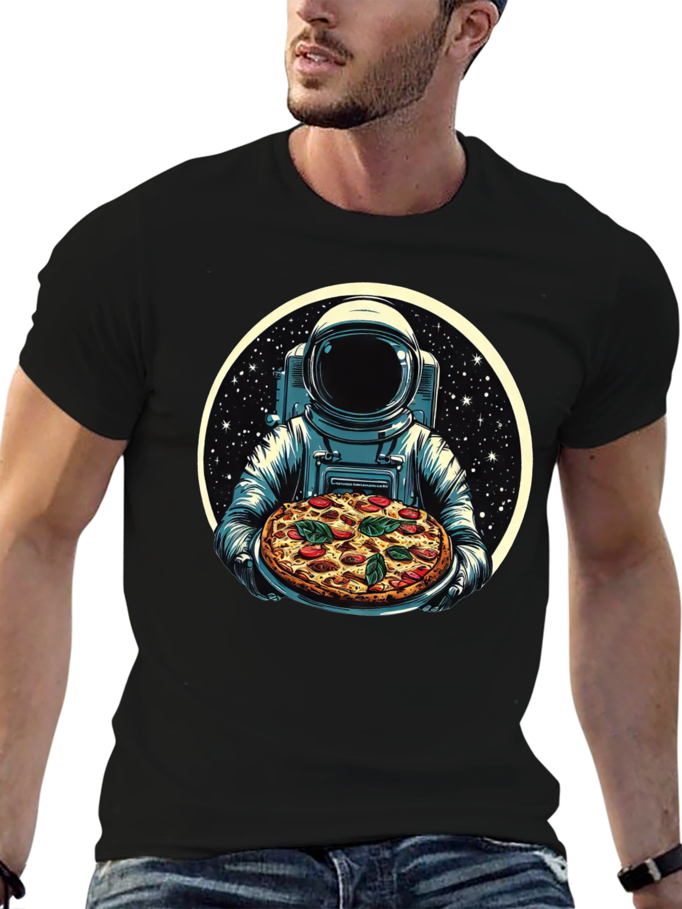 Astronaut Pizza Graphic T-Shirt - Space Foodie Tee