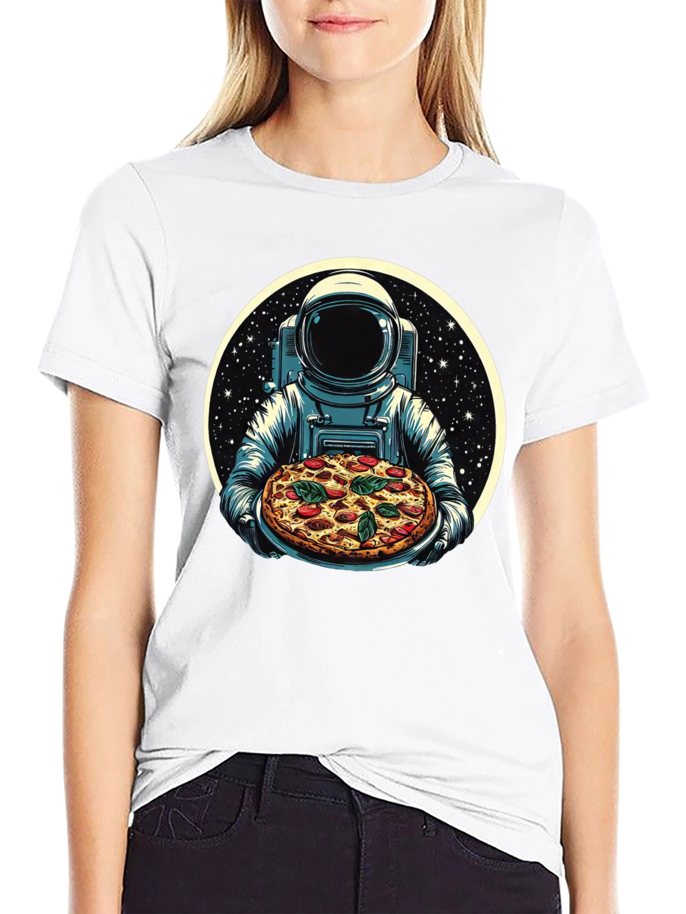 Astronaut Pizza Graphic T-Shirt - Space Foodie Tee