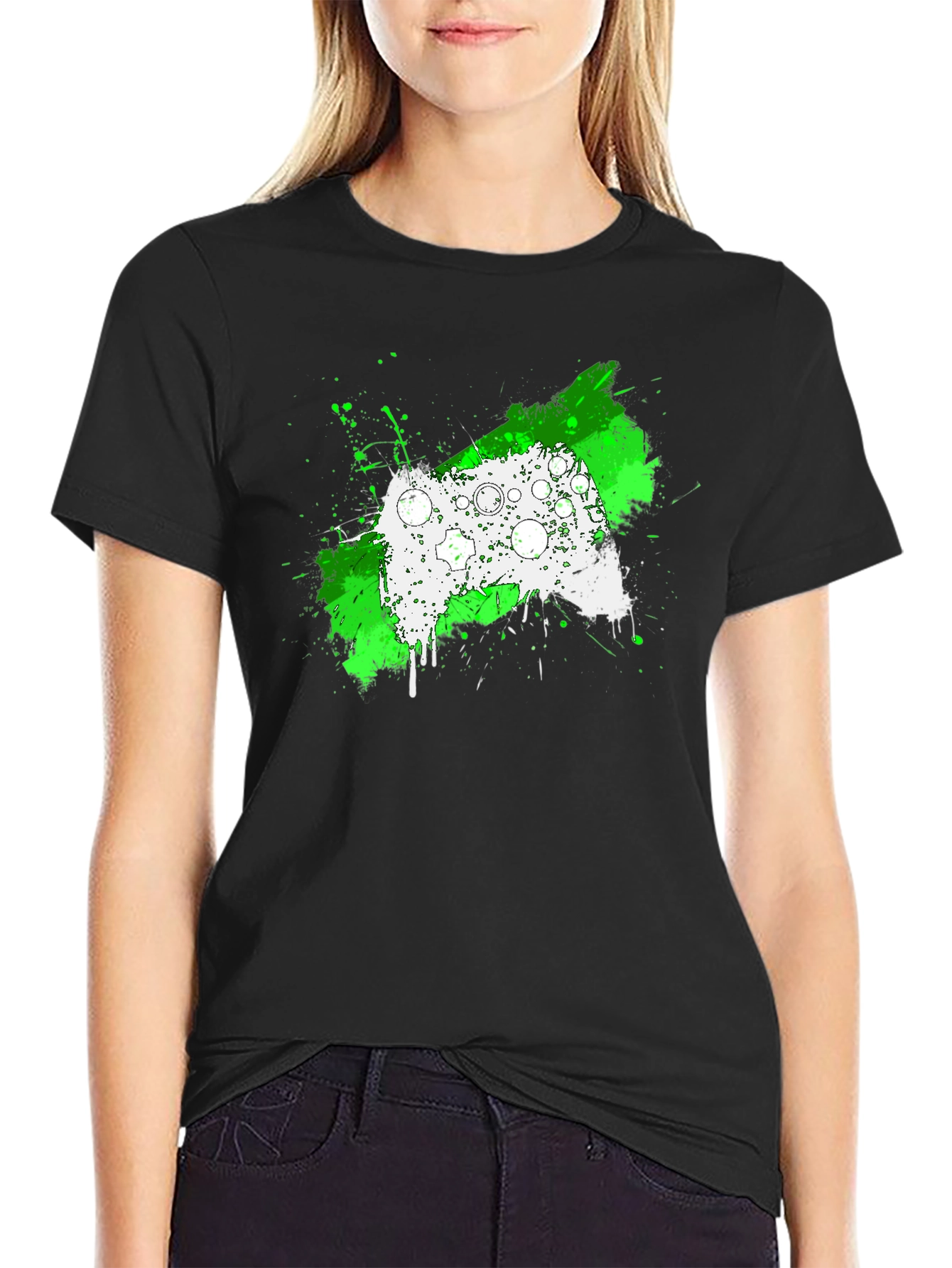 Gamer Controller Splatter Graphic Tee - Black