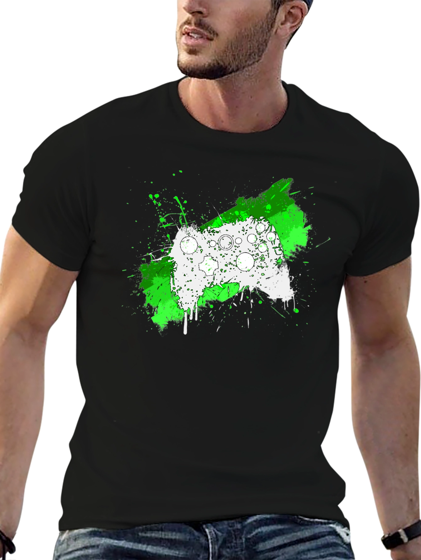 Gamer Controller Splatter Graphic Tee - Black