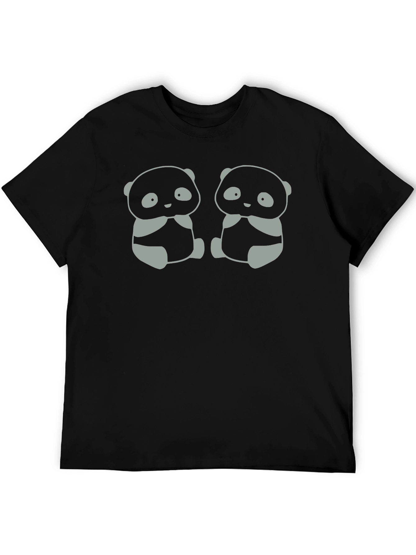 Cute Panda Bear Graphic Tee - Black Cotton T-Shirt
