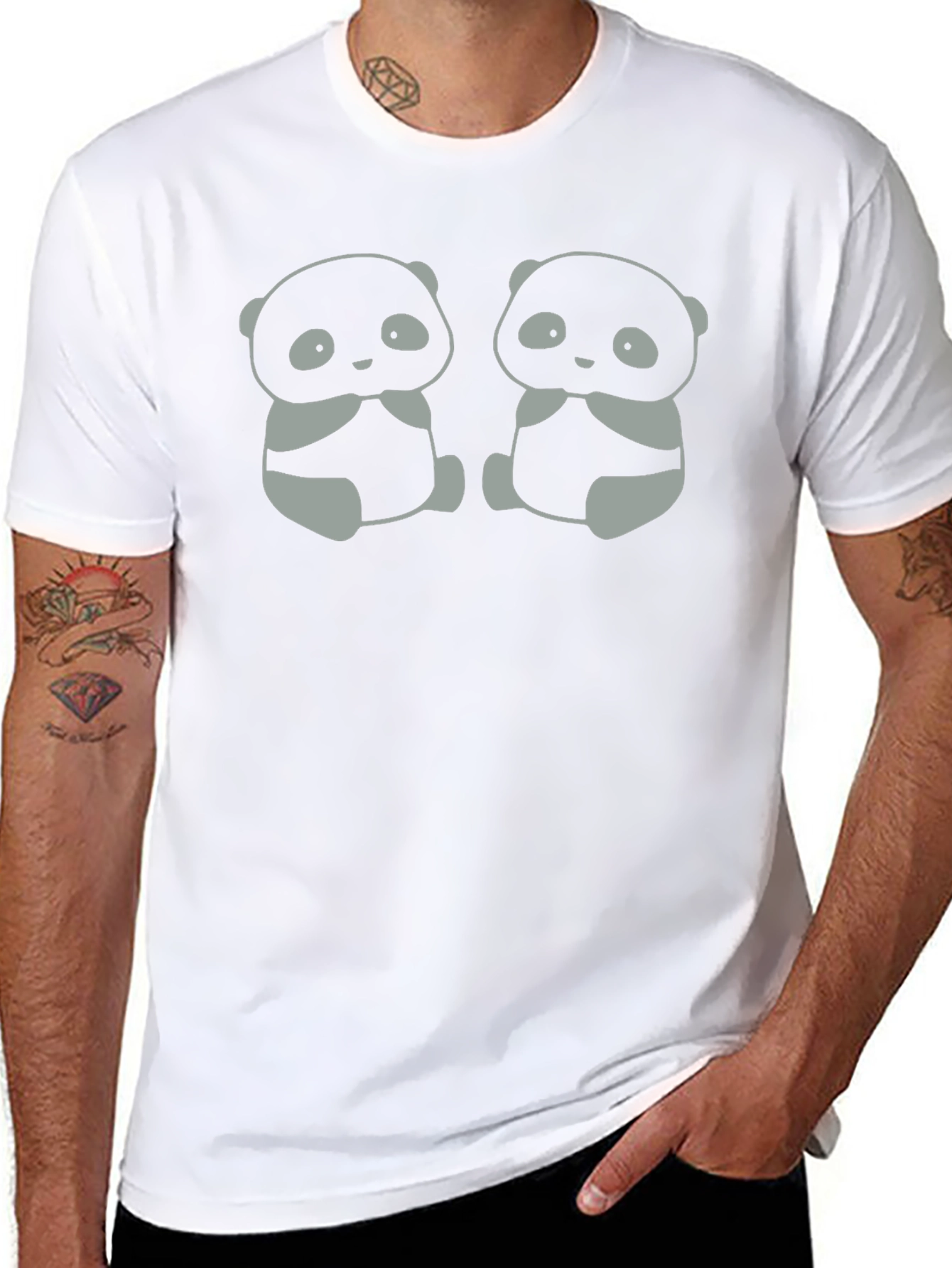 Cute Panda Bear Graphic Tee - Black Cotton T-Shirt