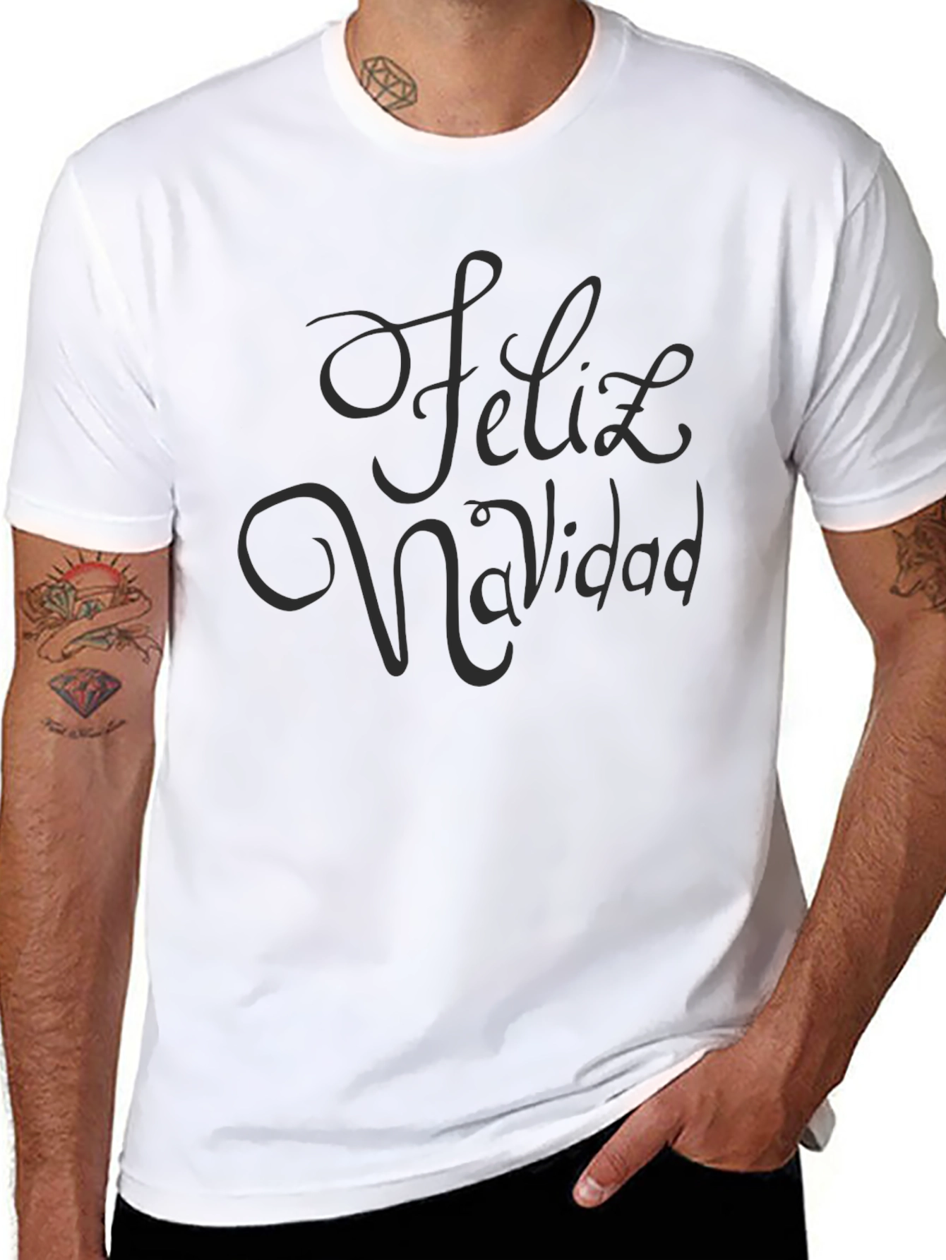 Feliz Navidad Black Crew Neck T-Shirt