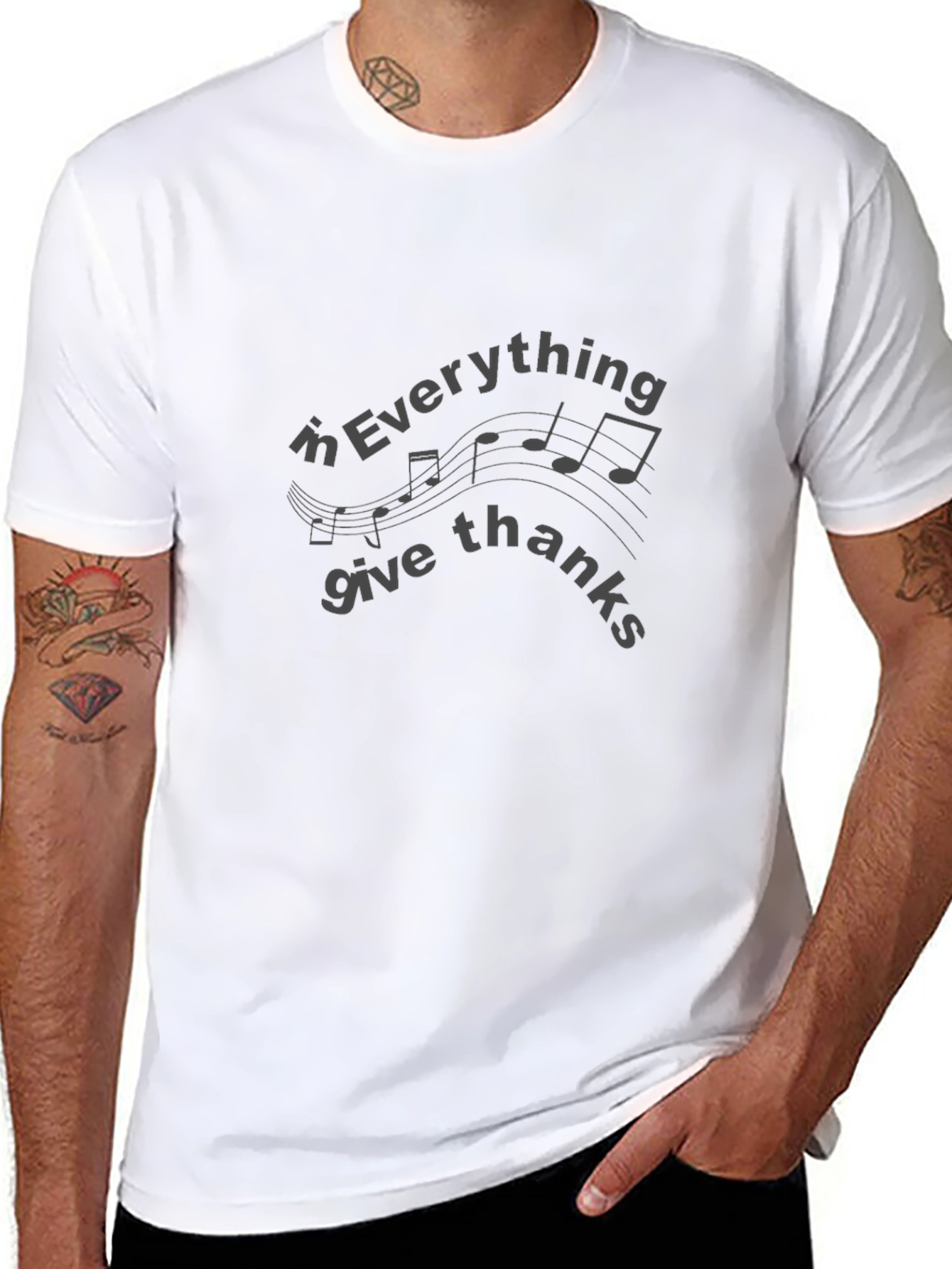 Give Thanks Tee - Stylish Music Note Graphic Shirt