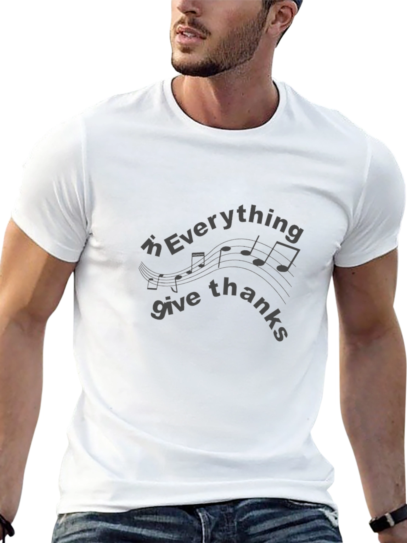 Give Thanks Tee - Stylish Music Note Graphic Shirt