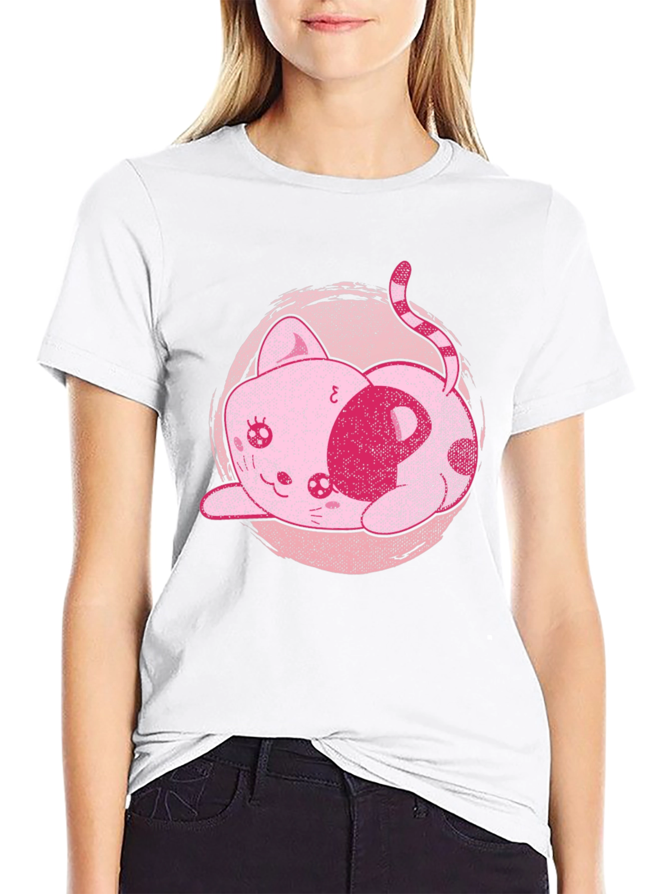 Cute Pink Kawaii Kitten Graphic T-Shirt