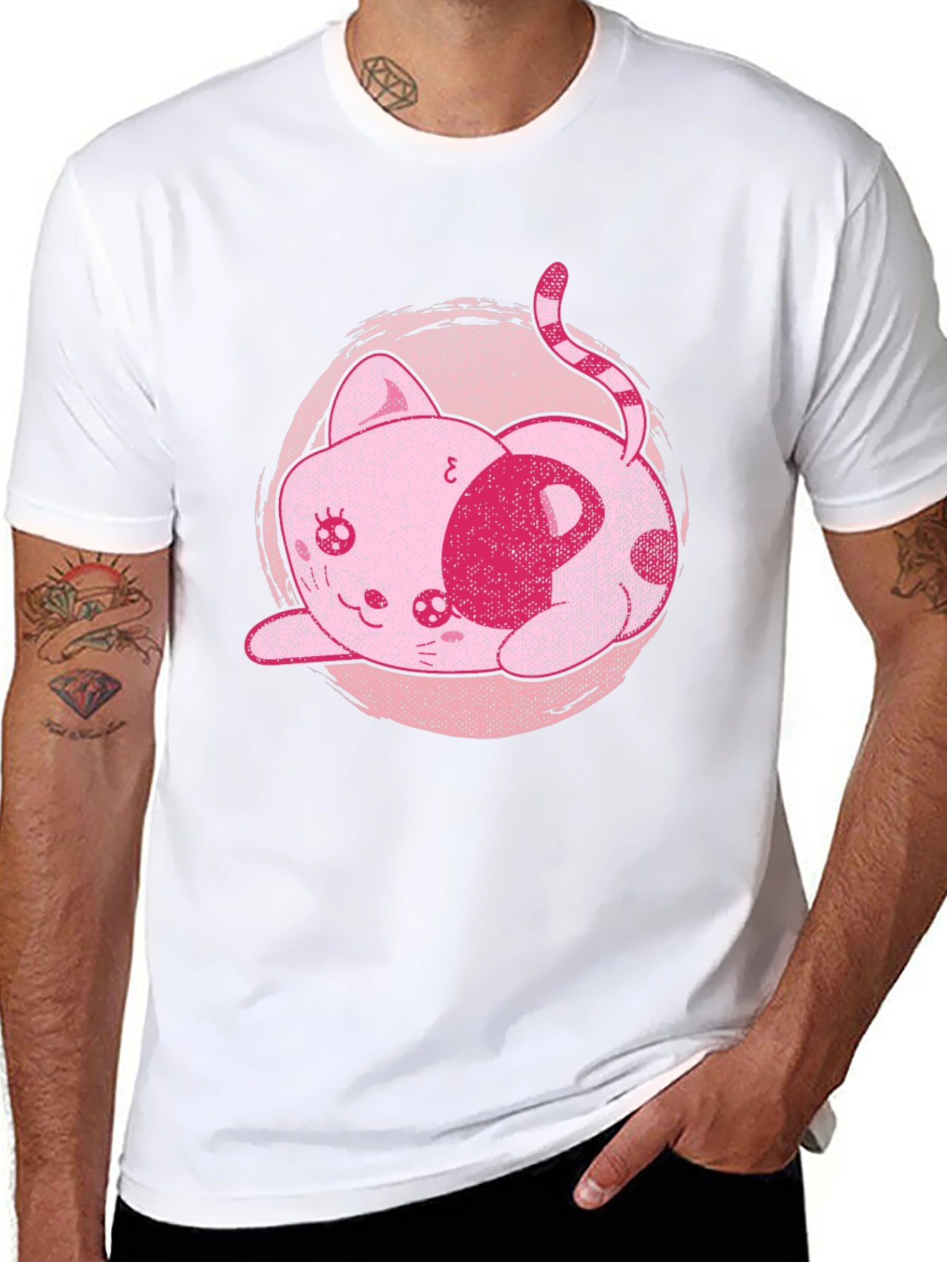 Cute Pink Kawaii Kitten Graphic T-Shirt