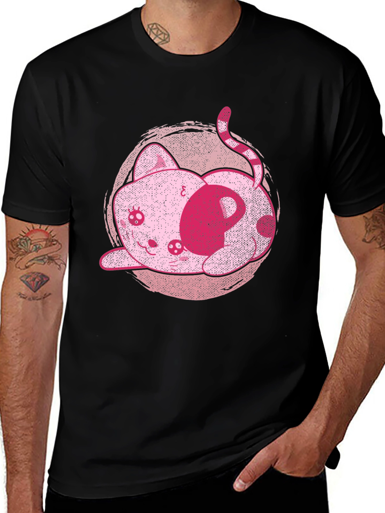Cute Pink Kawaii Kitten Graphic T-Shirt