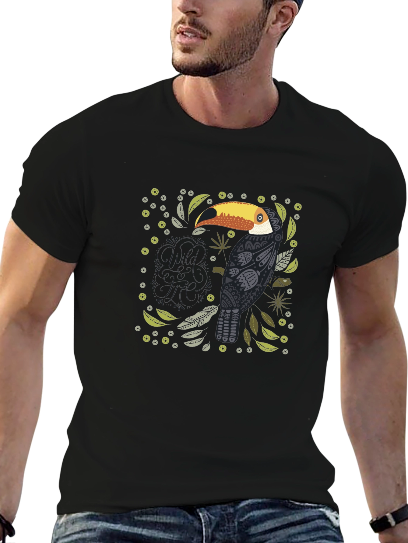 Stylish Toucan Graphic Black T-Shirt