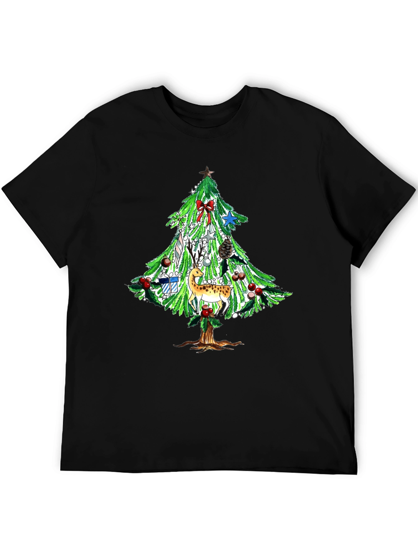 Festive Christmas Tree Deer Graphic Tee