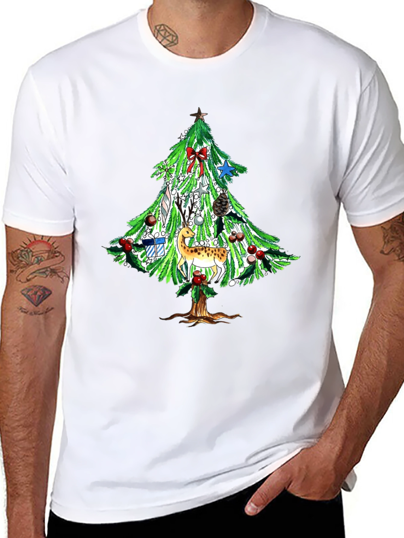 Festive Christmas Tree Deer Graphic Tee