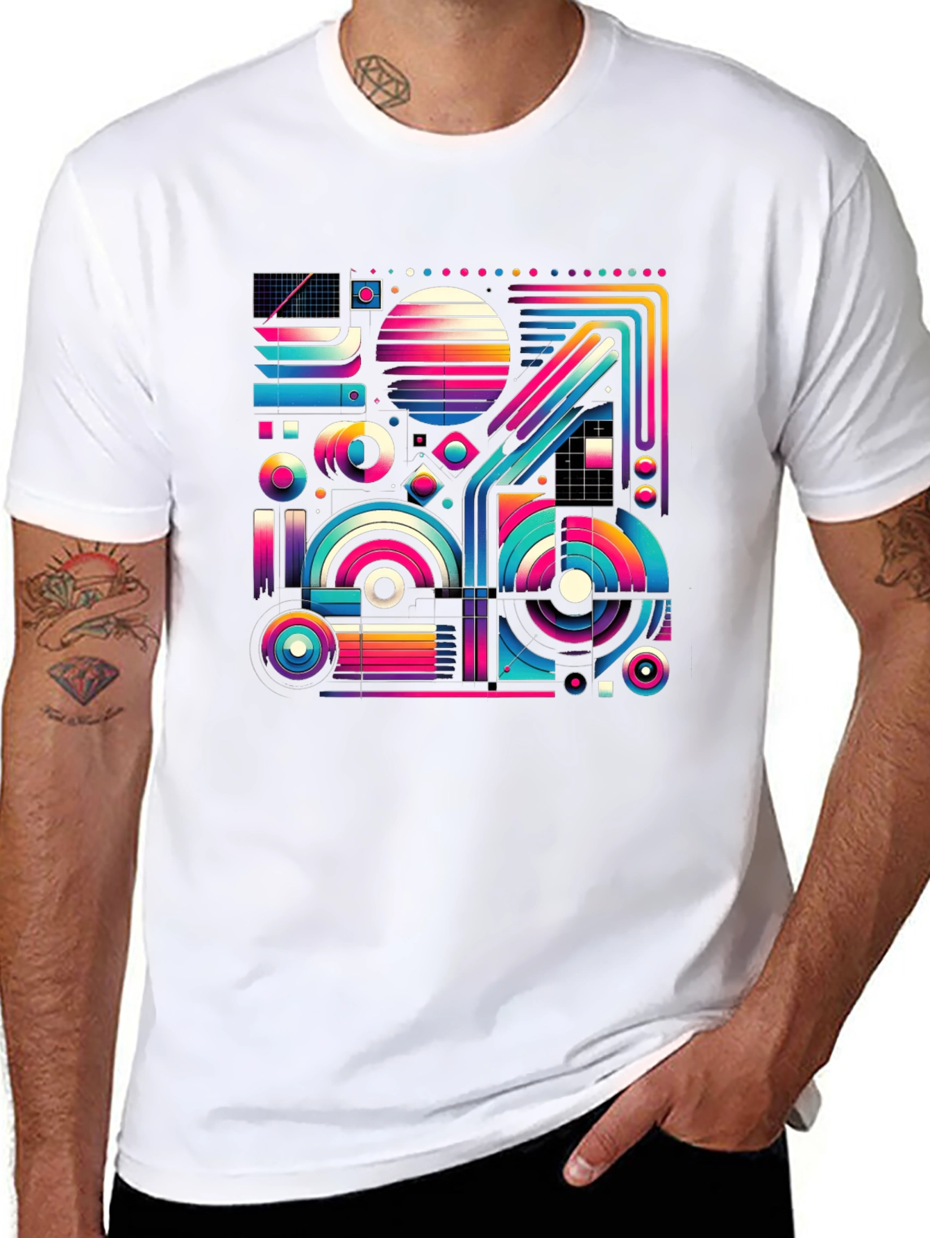Geometric Retro T-Shirt - Vibrant 80s Style