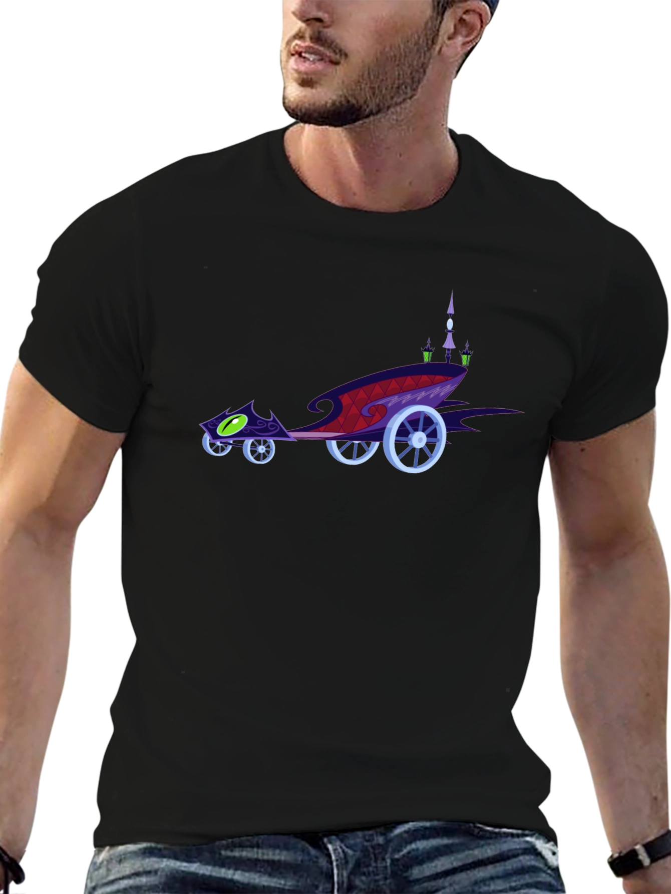 Cartoon Carriage Black T-Shirt