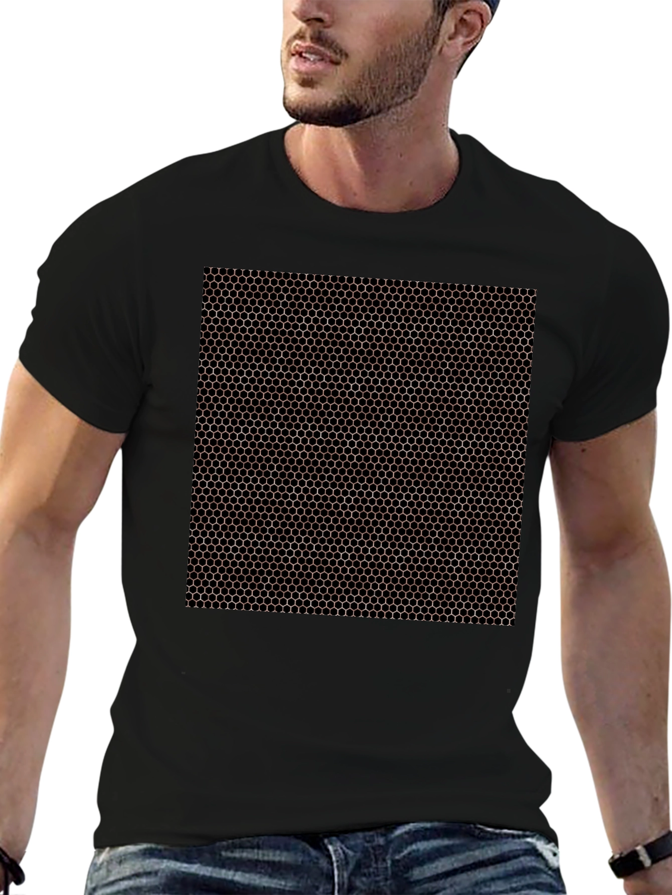 Honeycomb Pattern Black T-Shirt