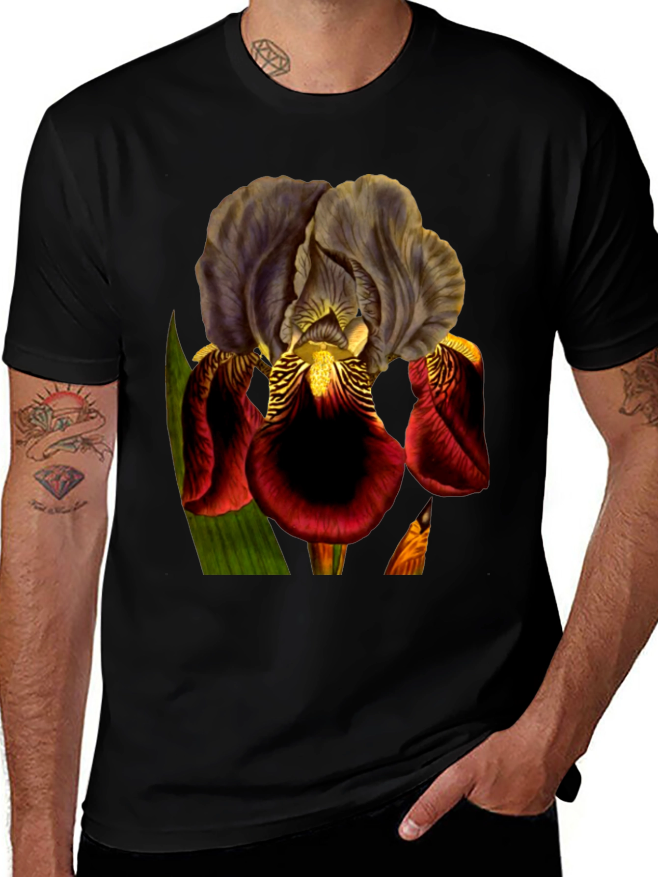 Floral Iris Graphic Black T-Shirt