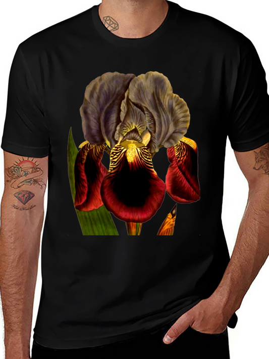 Floral Iris Graphic Black T-Shirt