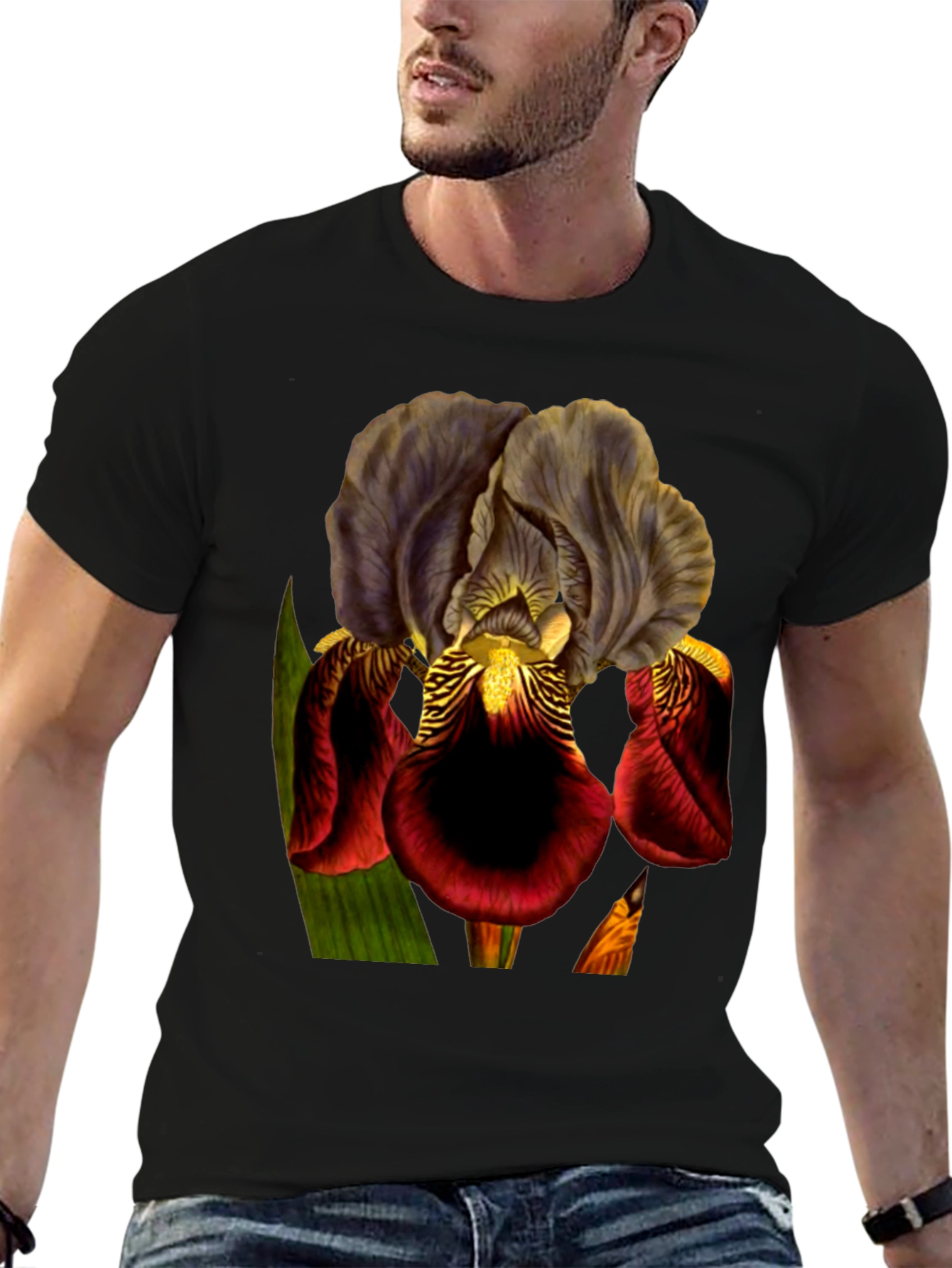 Floral Iris Graphic Black T-Shirt
