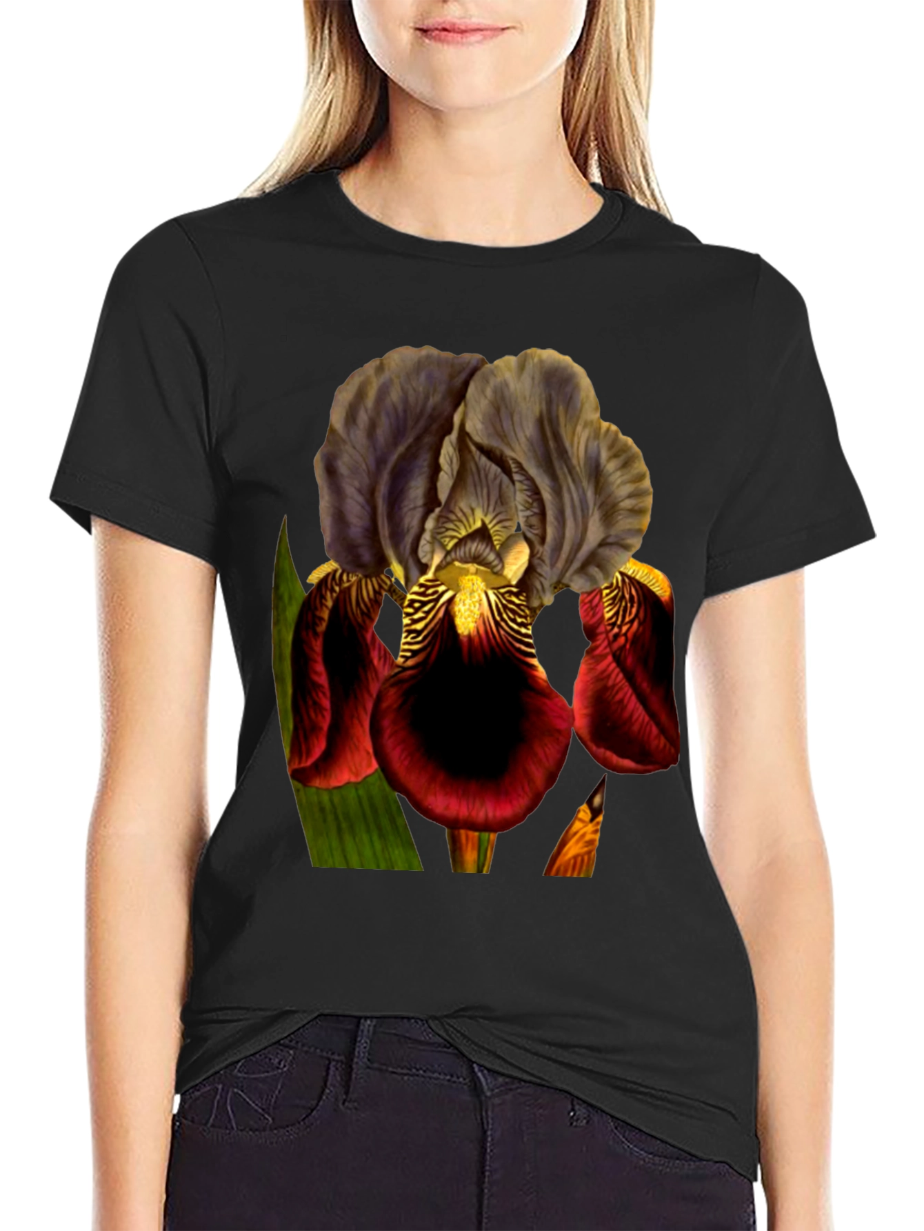 Floral Iris Graphic Black T-Shirt