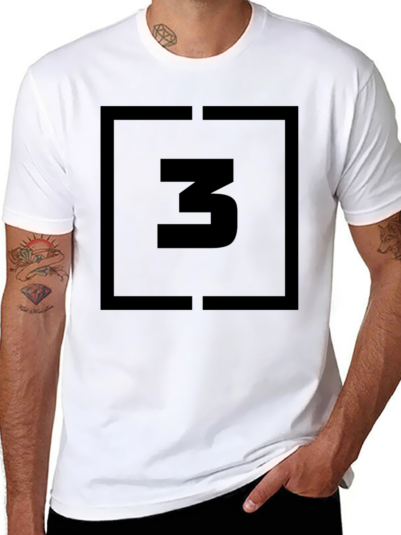 Black T-Shirt with Bold Number 3 Graphic
