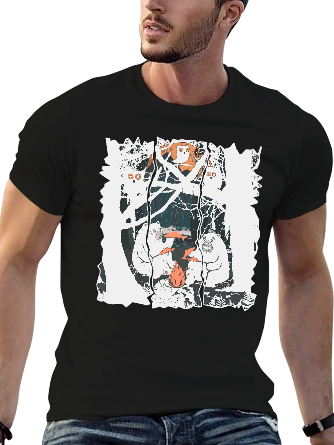 Bear Graphic Print Crew Neck T-Shirt