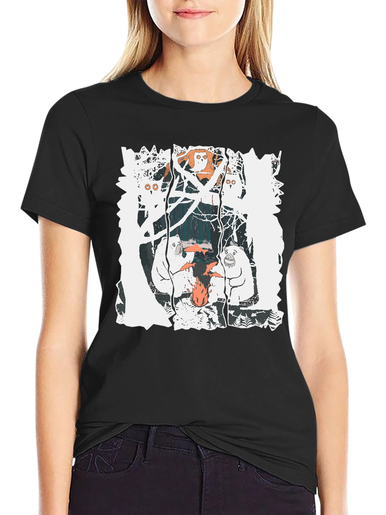 Bear Graphic Print Crew Neck T-Shirt