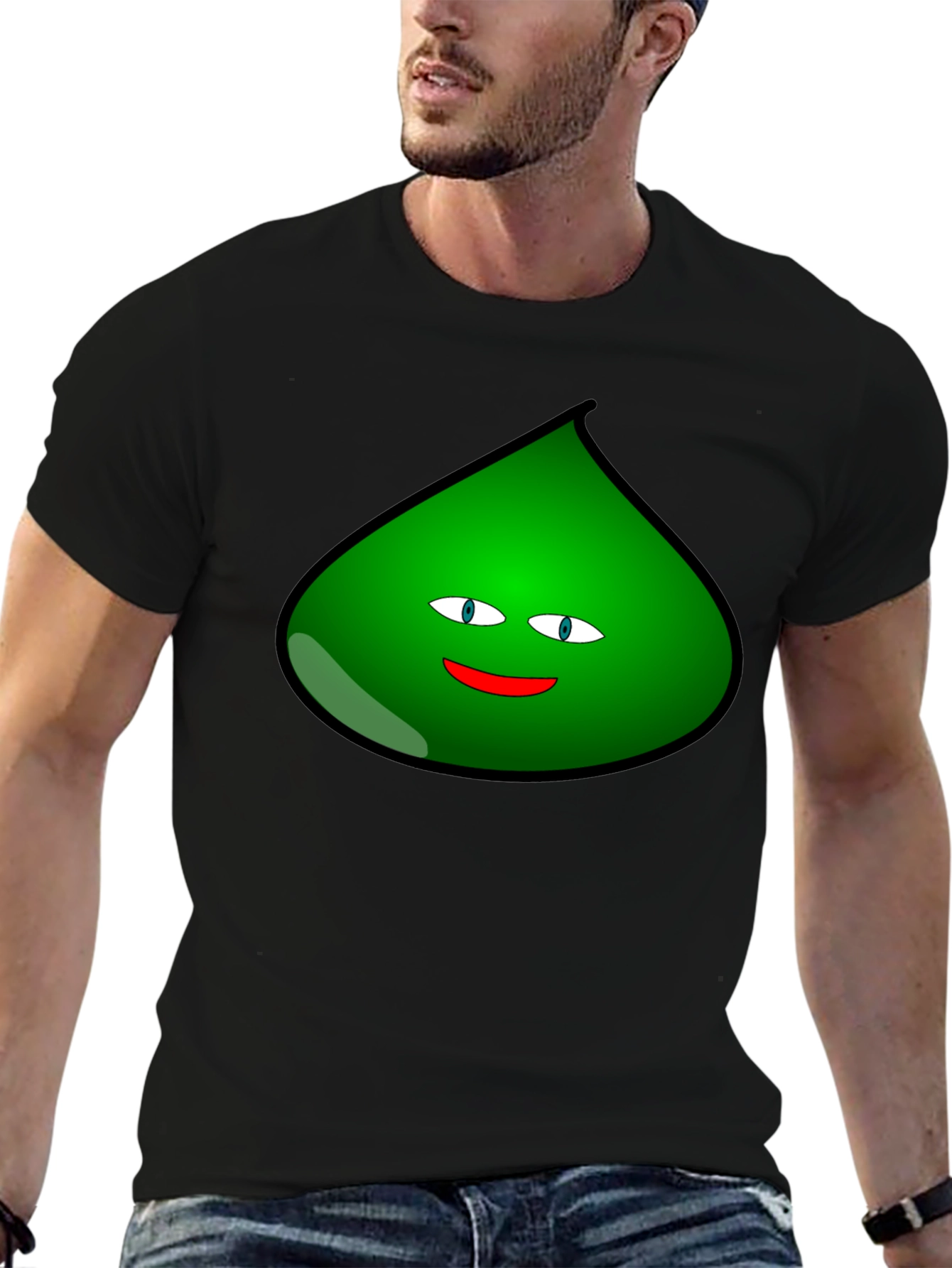 Fun Green Blob Graphic T-Shirt - Black