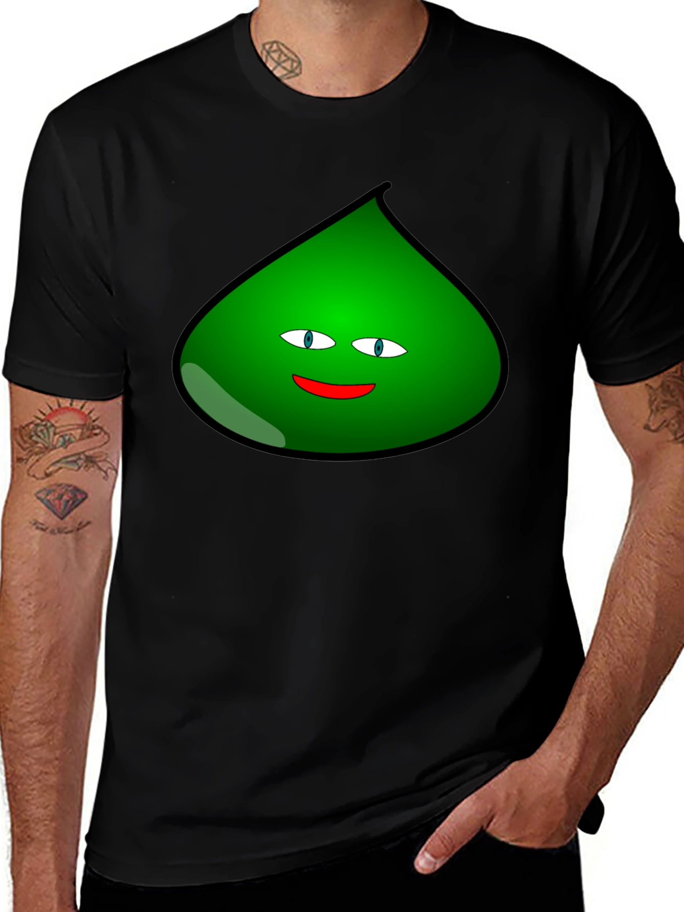 Fun Green Blob Graphic T-Shirt - Black
