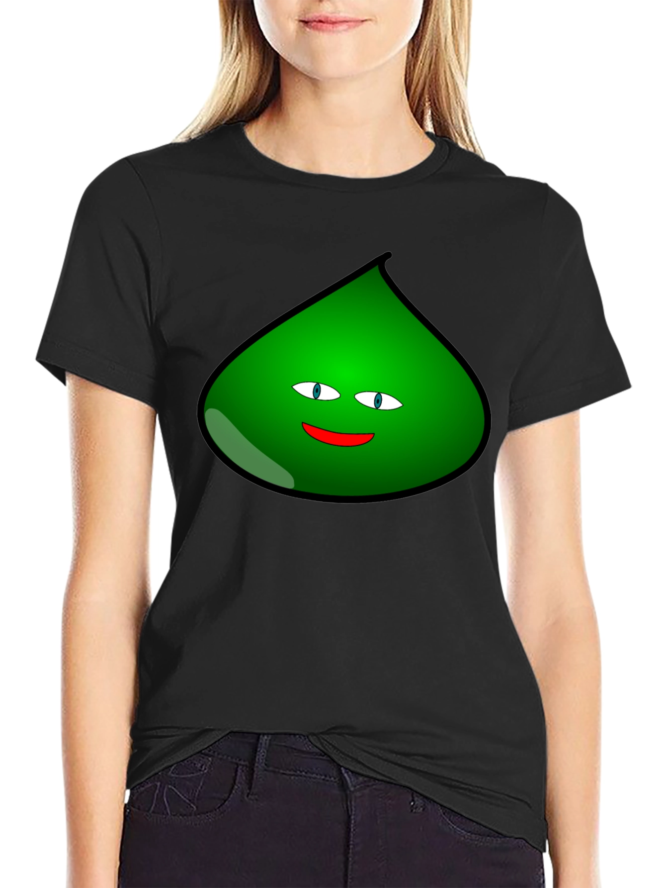 Fun Green Blob Graphic T-Shirt - Black