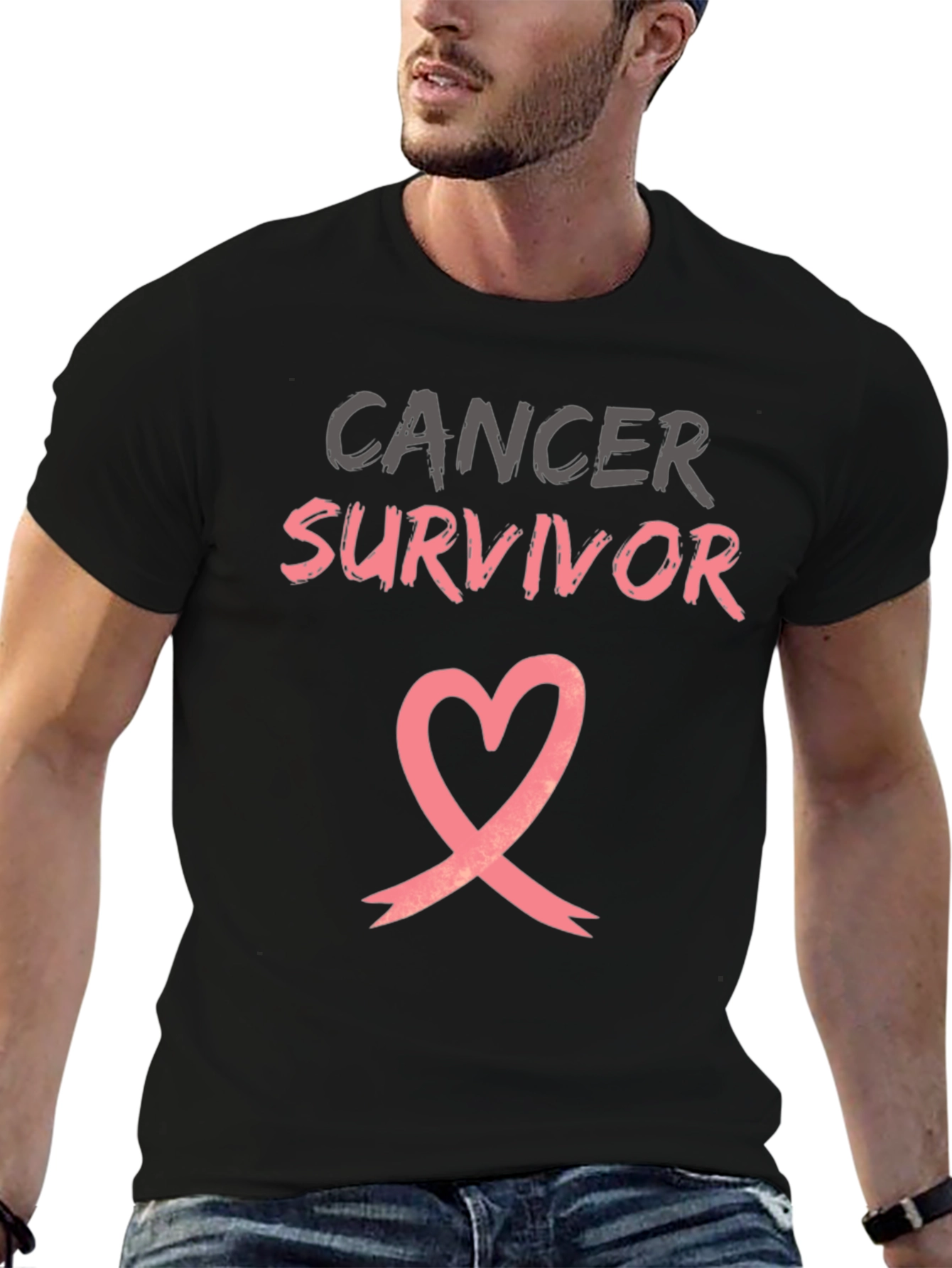 Cancer Survivor T-Shirt with Heart Ribbon Design