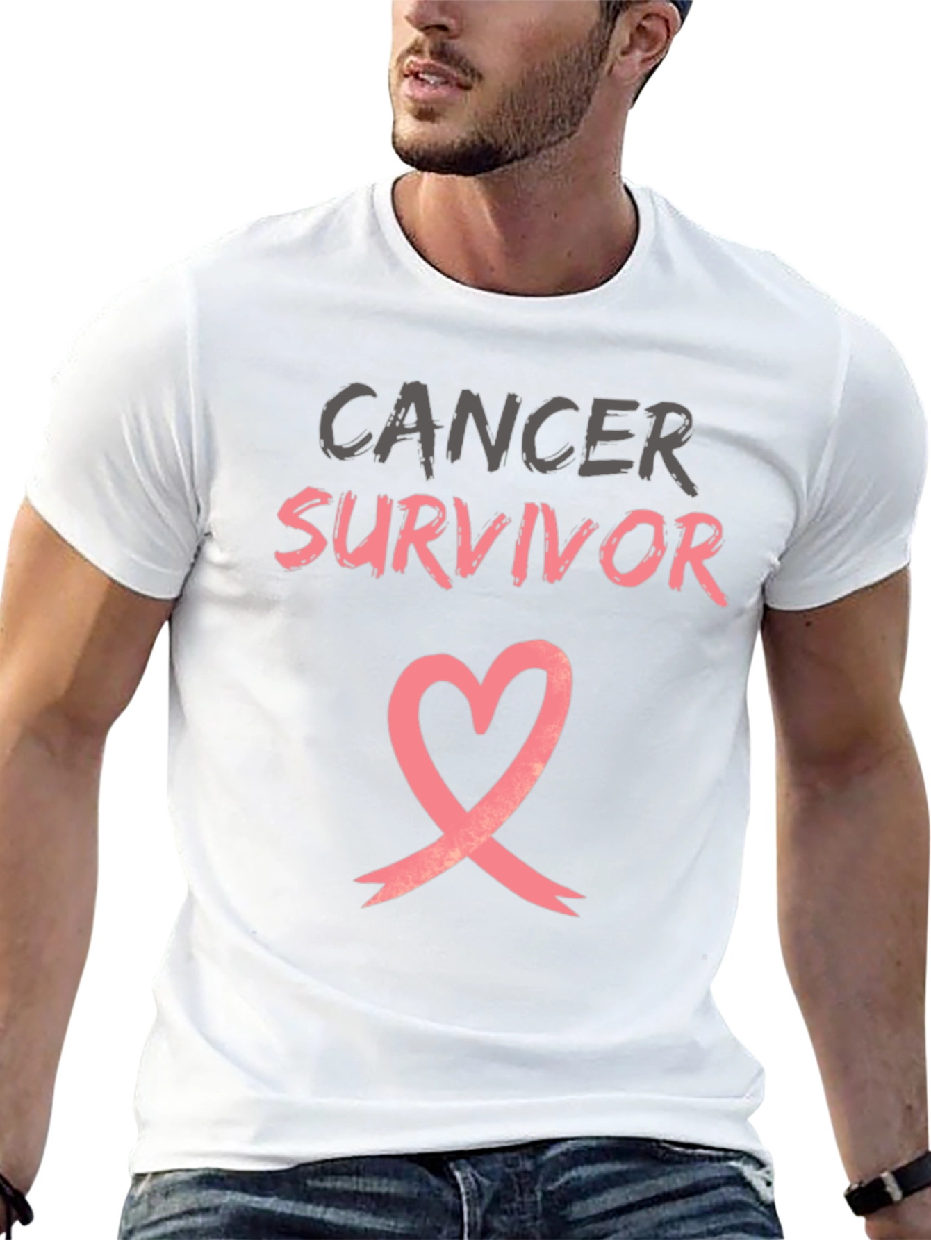 Cancer Survivor T-Shirt with Heart Ribbon Design