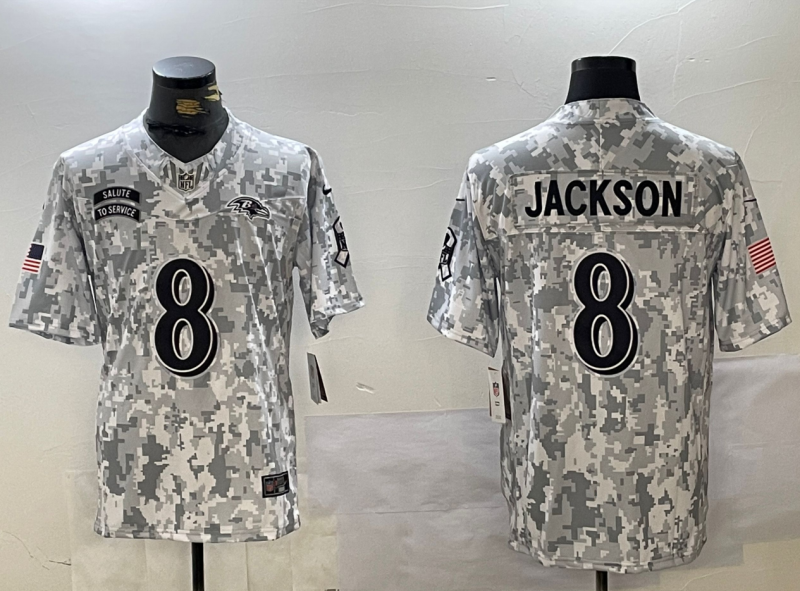 Men's Baltimore Ravens Lamar Jackson #8 Arctic Camo 2024 Salute to Service Limited Jerseys