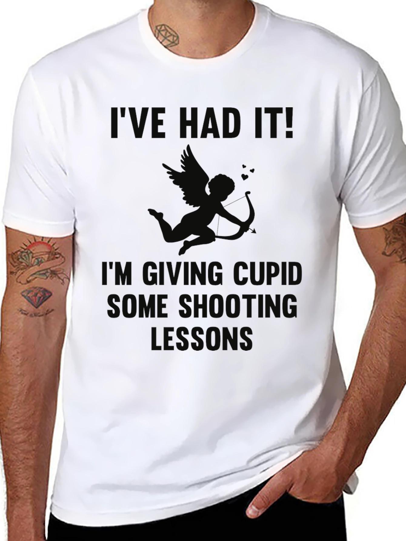 Humorous Cupid Shooting Lessons Black T-Shirt