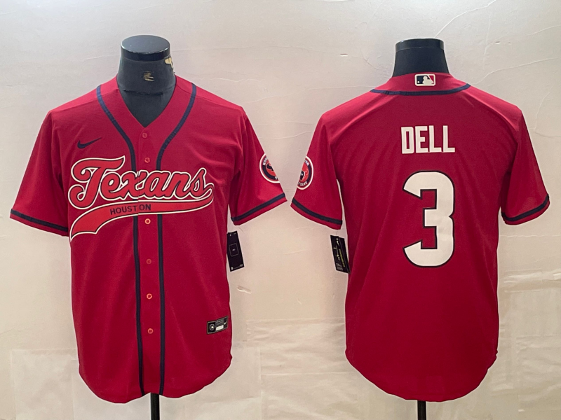 Men's Houston Texans Tank Dell #3 Red Player Jerseys Joint Edition