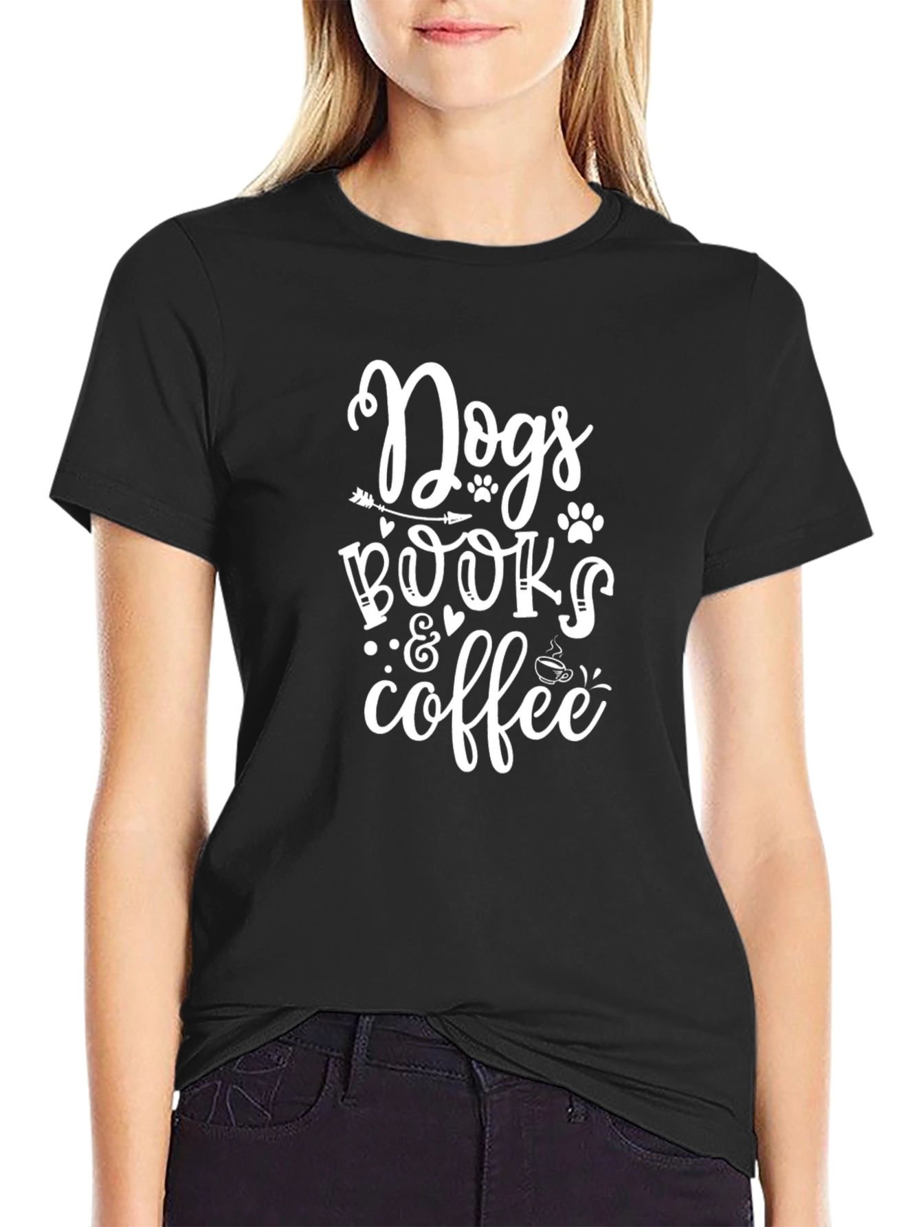 Dogs Books & Coffee Graphic T-Shirt