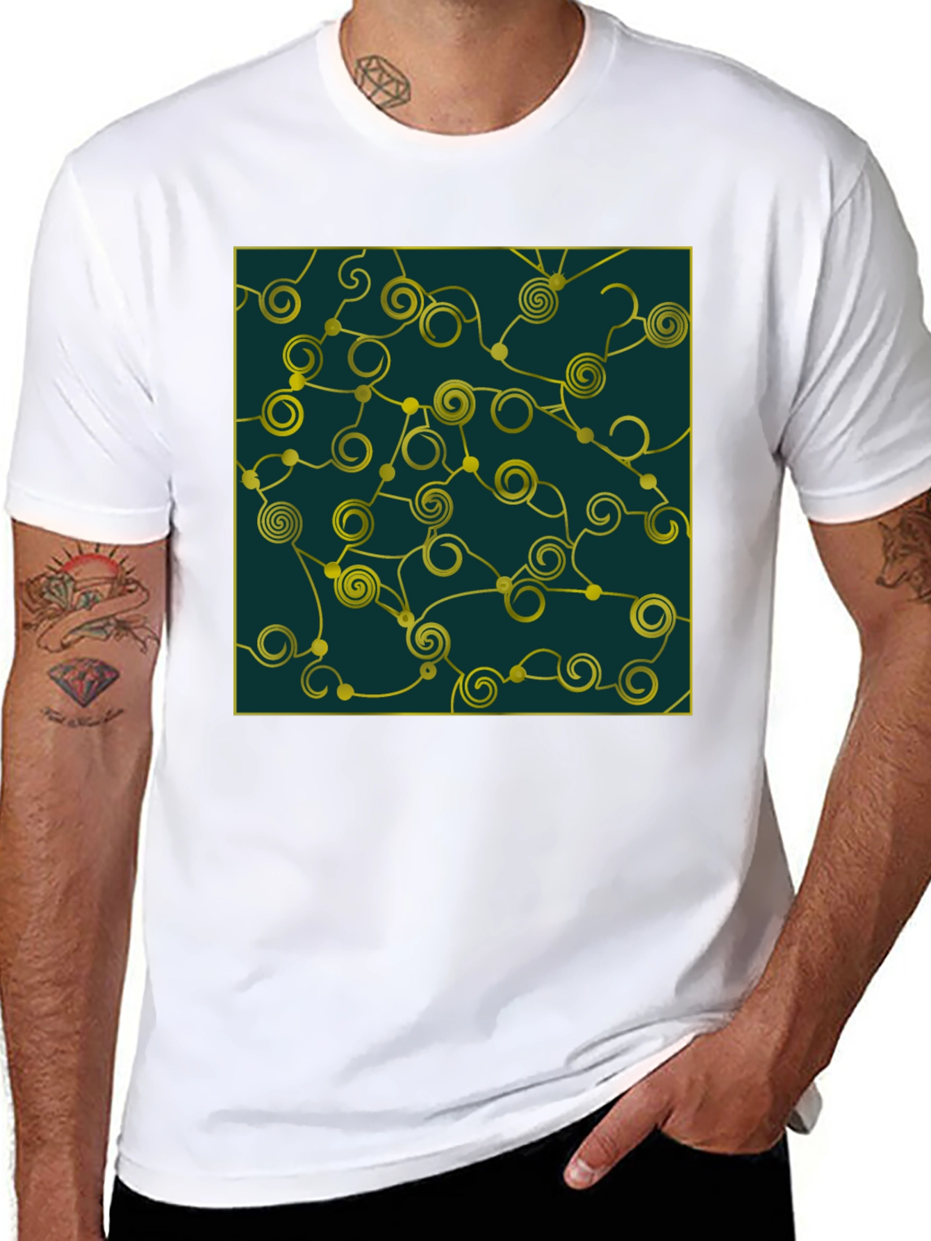 Abstract Swirl Design Tee - Black Cotton