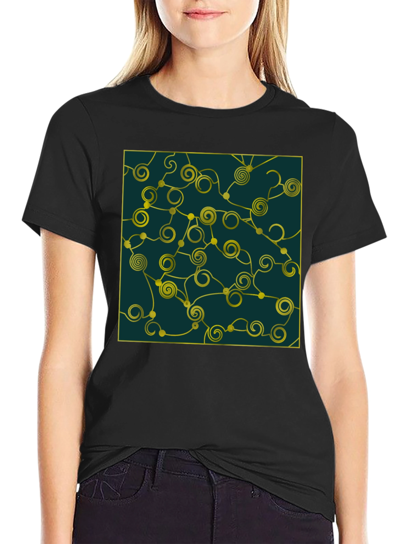 Abstract Swirl Design Tee - Black Cotton
