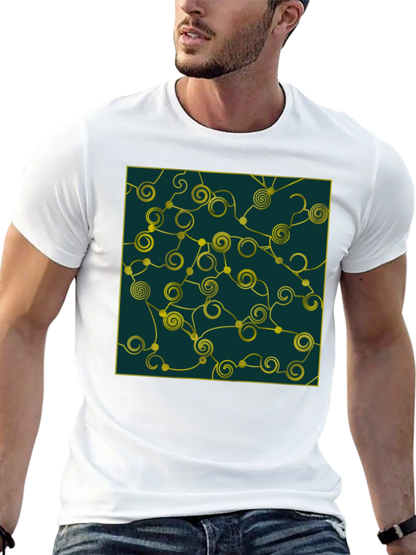 Abstract Swirl Design Tee - Black Cotton