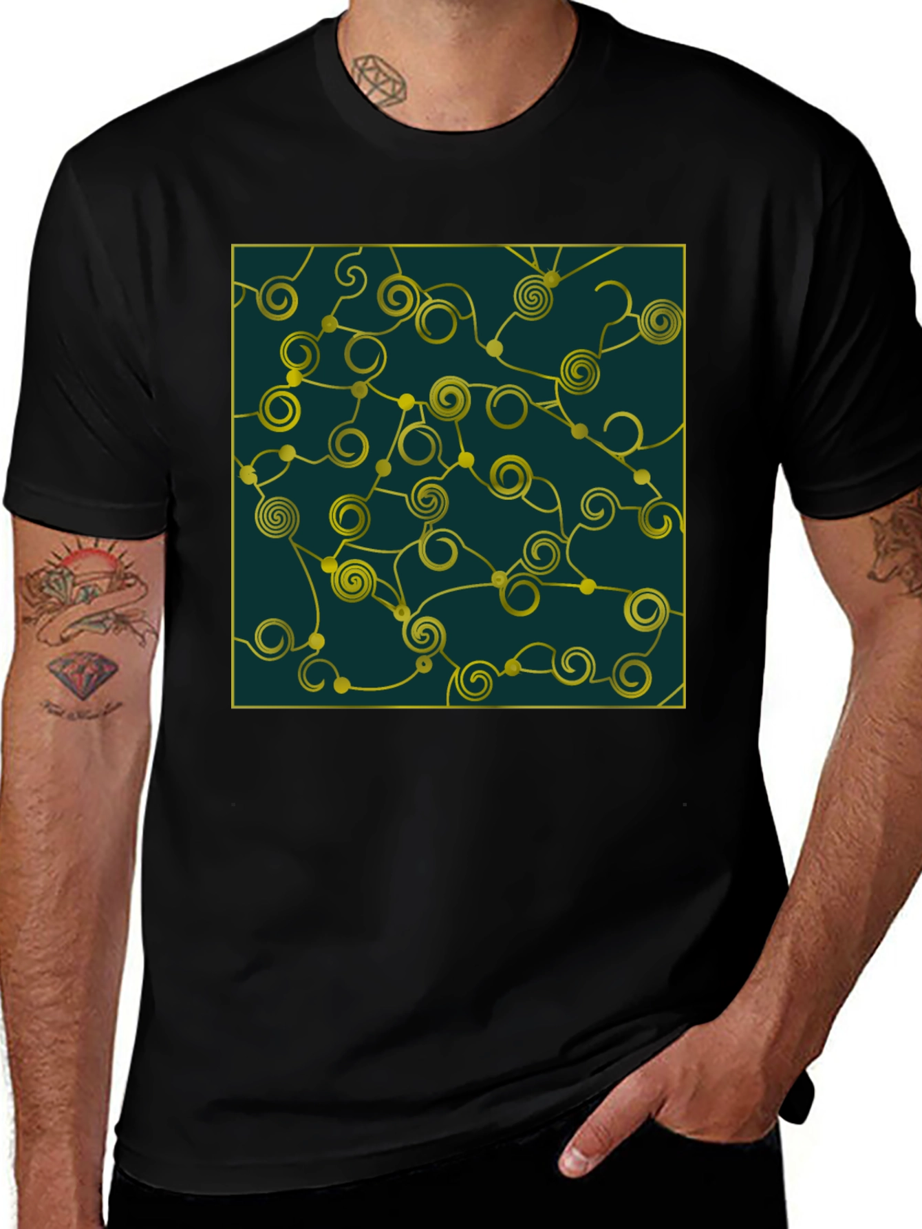 Abstract Swirl Design Tee - Black Cotton