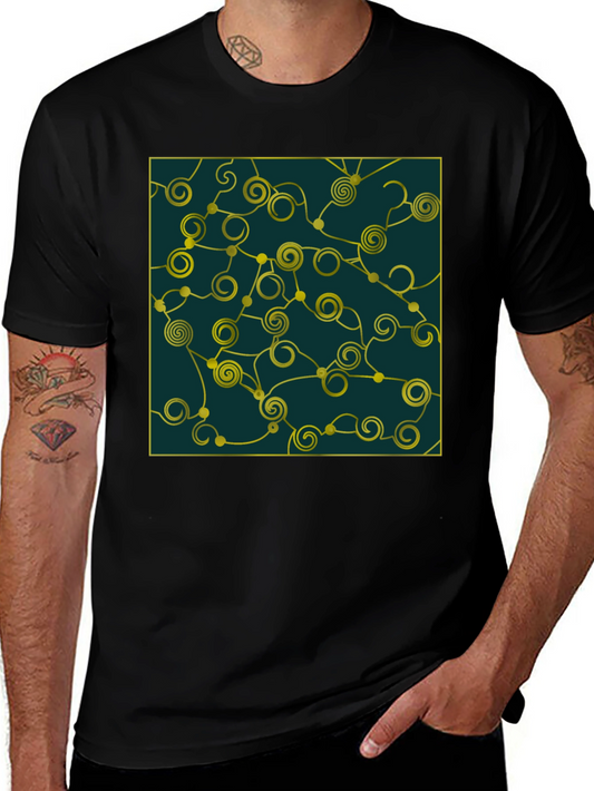Abstract Swirl Design Tee - Black Cotton