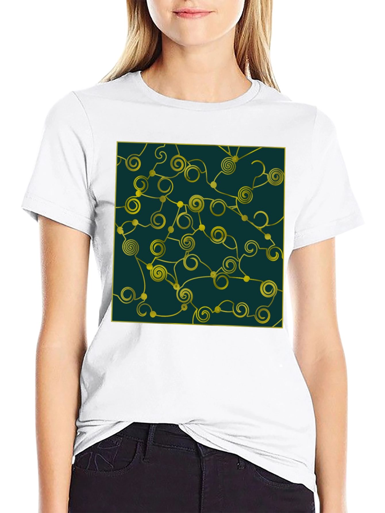 Abstract Swirl Design Tee - Black Cotton