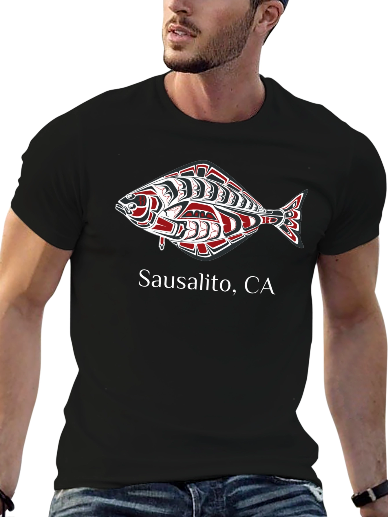 Sausalito CA Fish Graphic Tee - Black