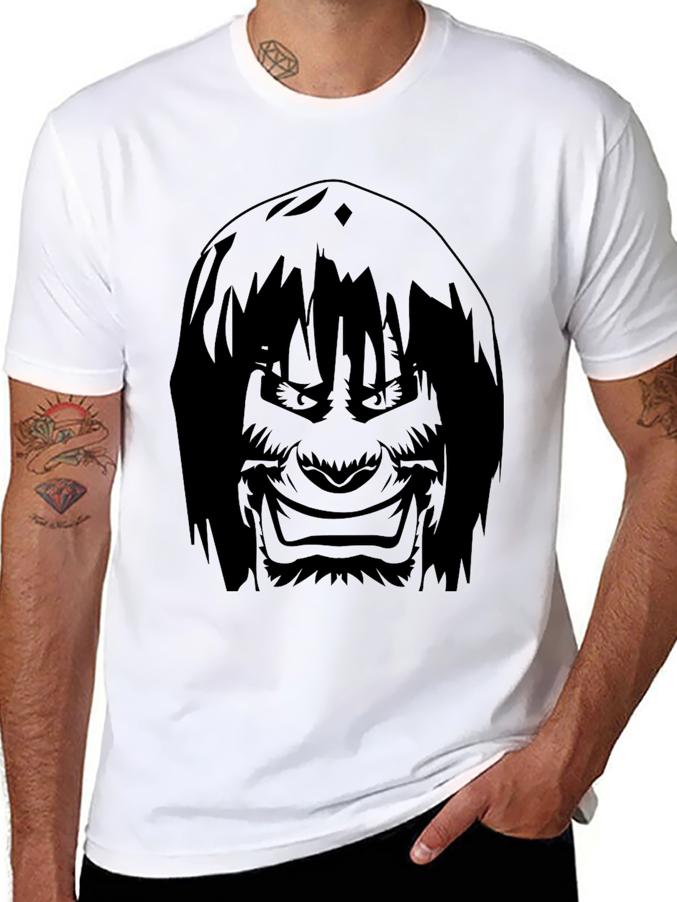 Mens Graphic Tee - Anime Character Print - Black