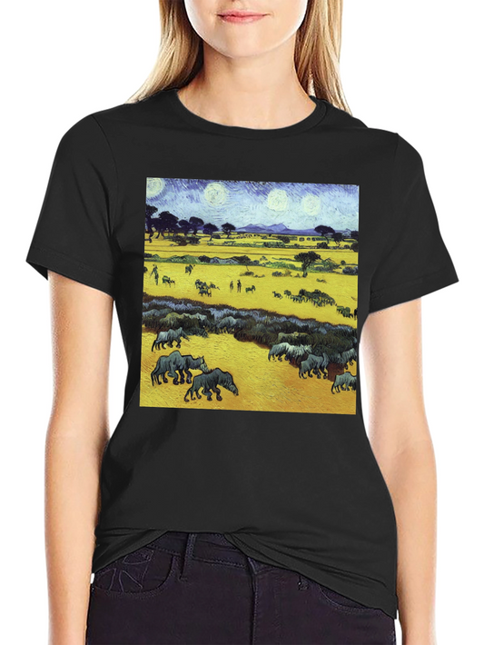 Artistic Wildlife Tee: Painterly Rhino Scene