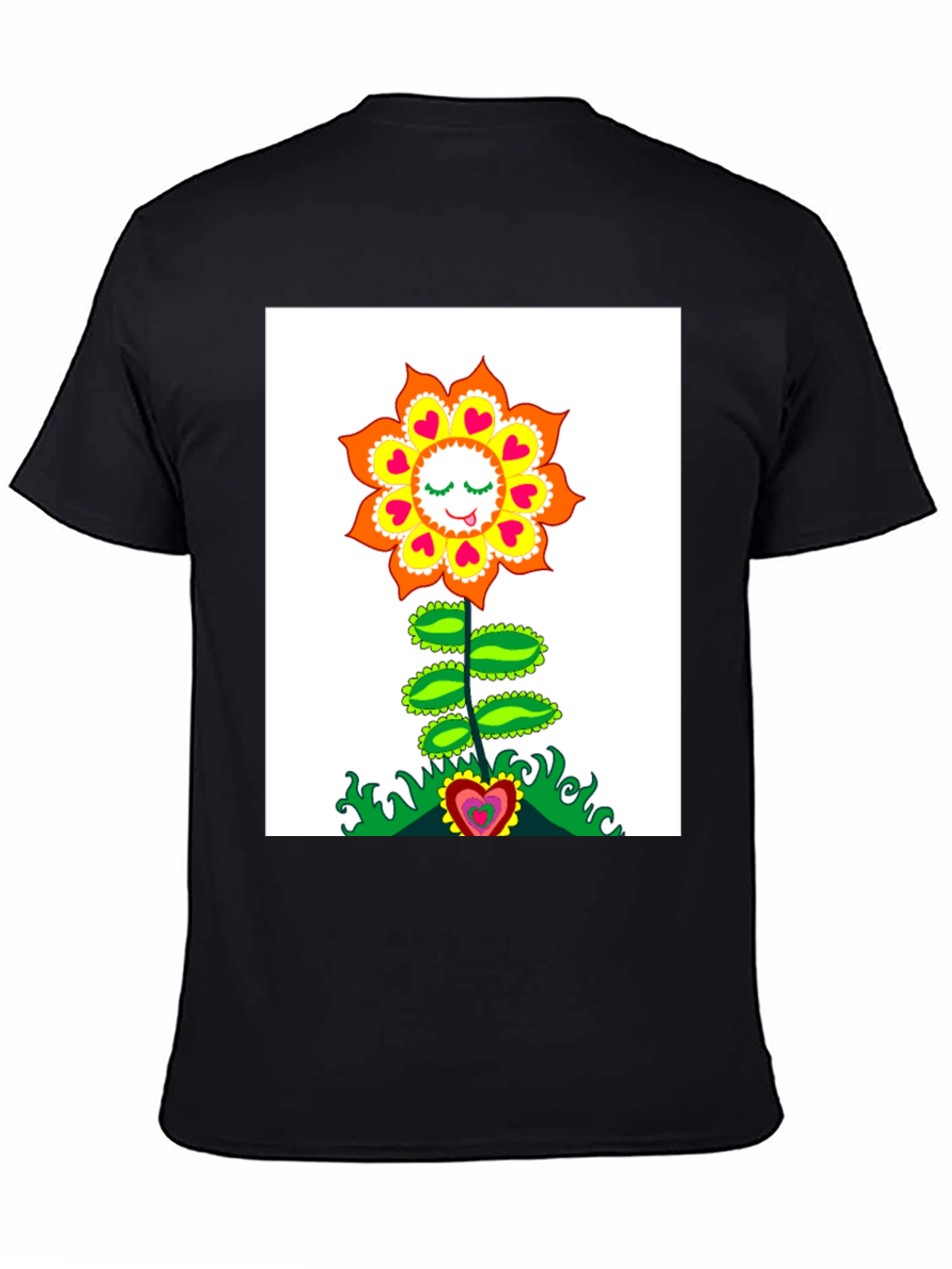 Groovy Heart Flower Graphic Tee - Black
