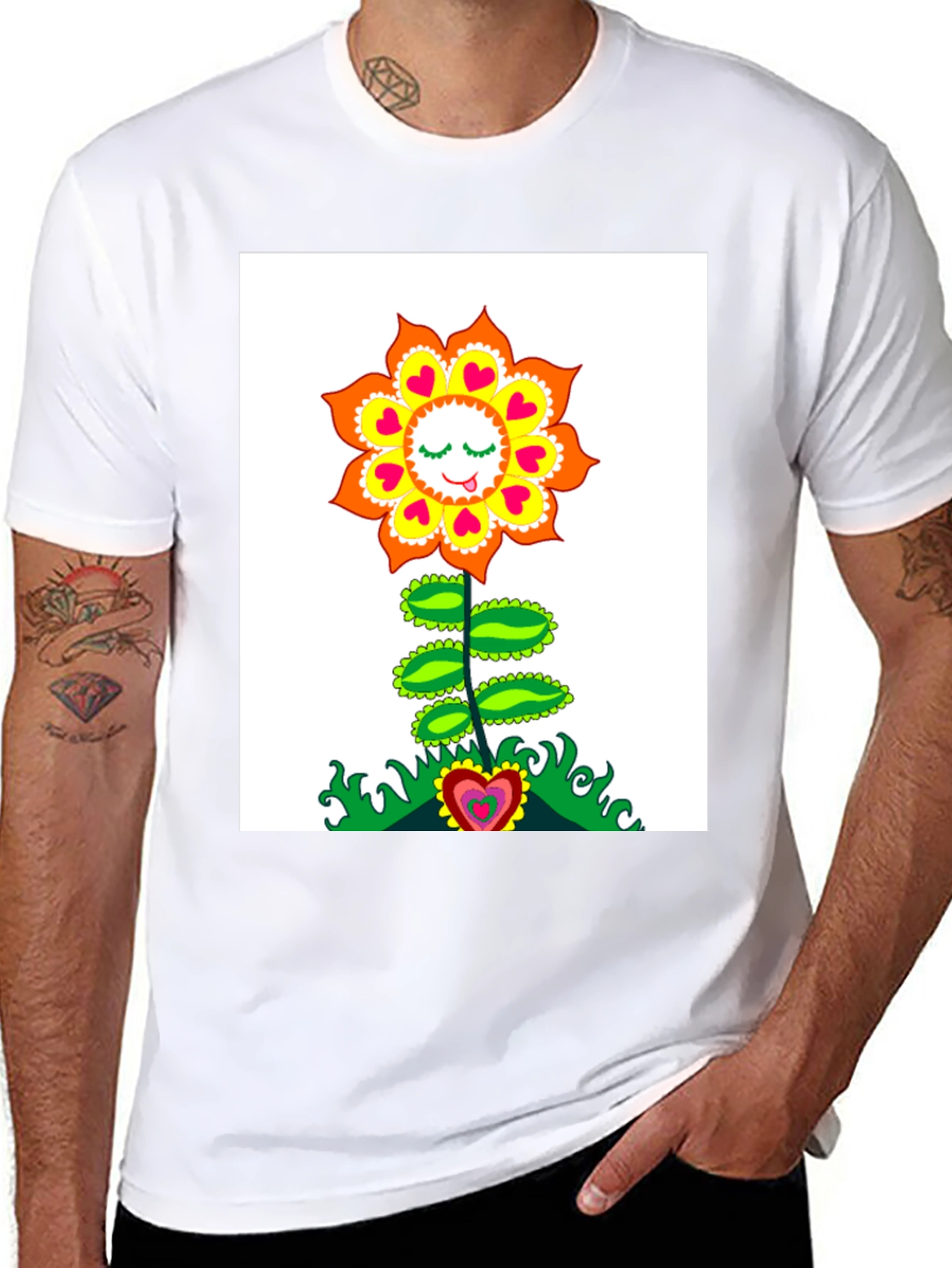 Groovy Heart Flower Graphic Tee - Black