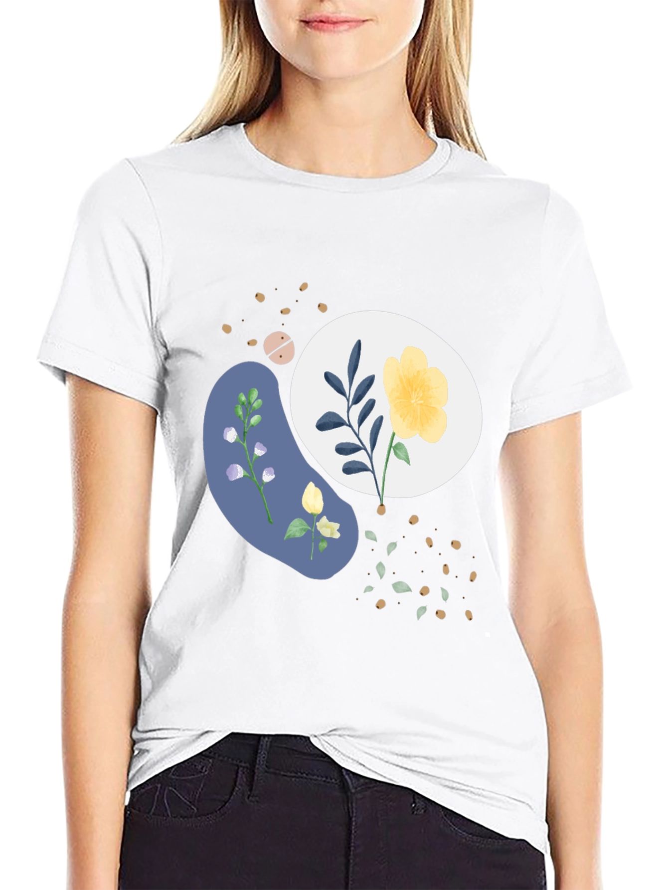 Abstract Floral Print Mens Black Tee